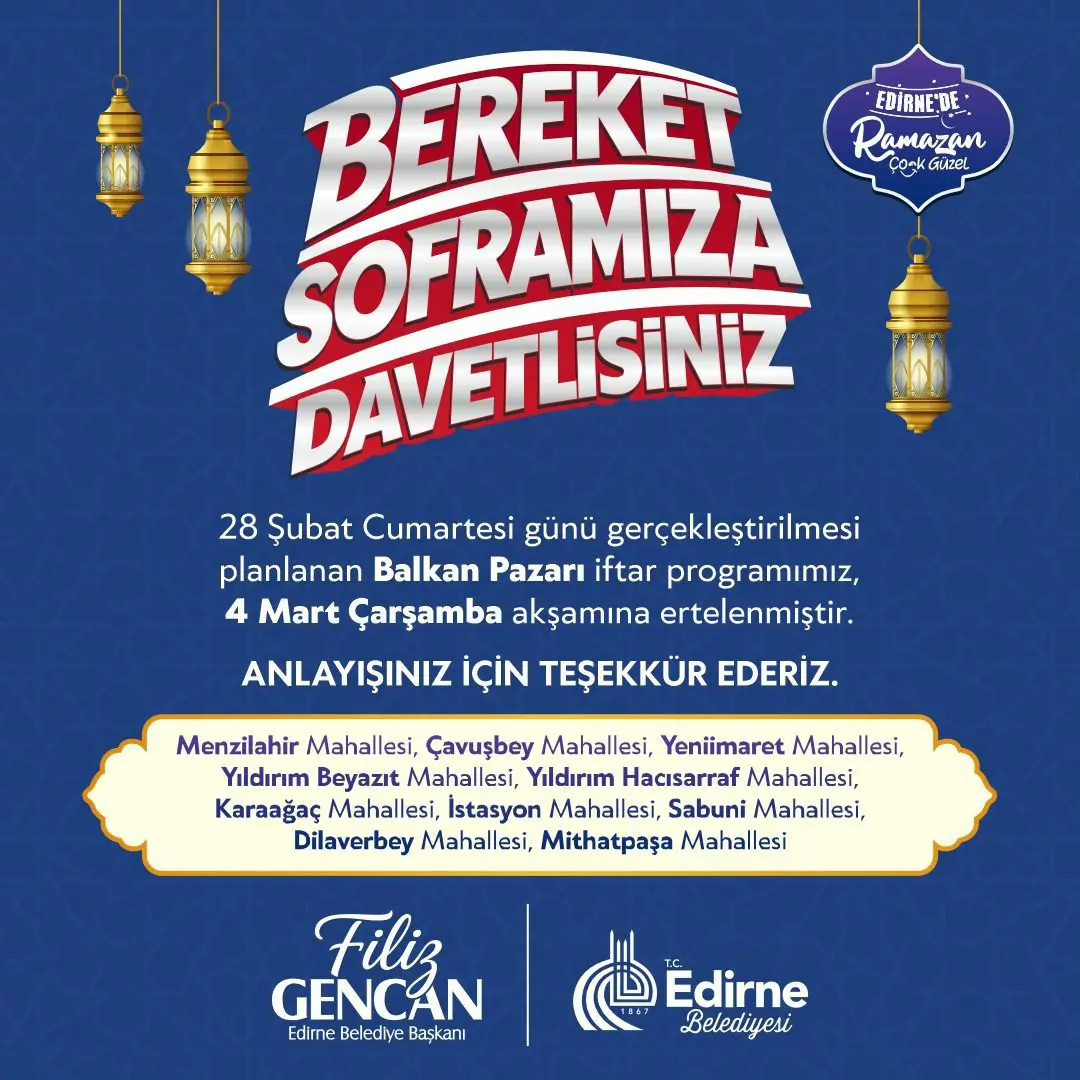 Balkan Pazarı İftar Programı 4 Mart’a Ertelendi